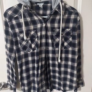Forever 21 Navy and Cream Plaid Shirt